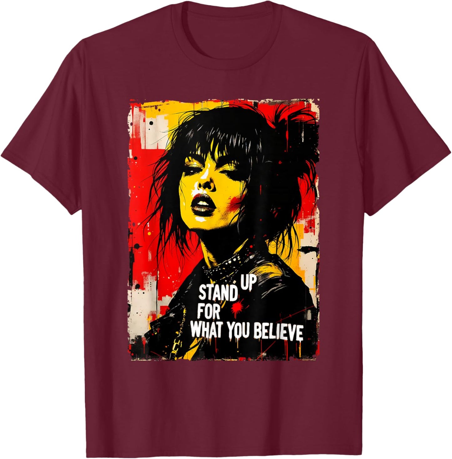 Punk Girl Graffiti Grunge 90s Distressed Graphic Vintage T-Shirt - T-Shirt | Maroon