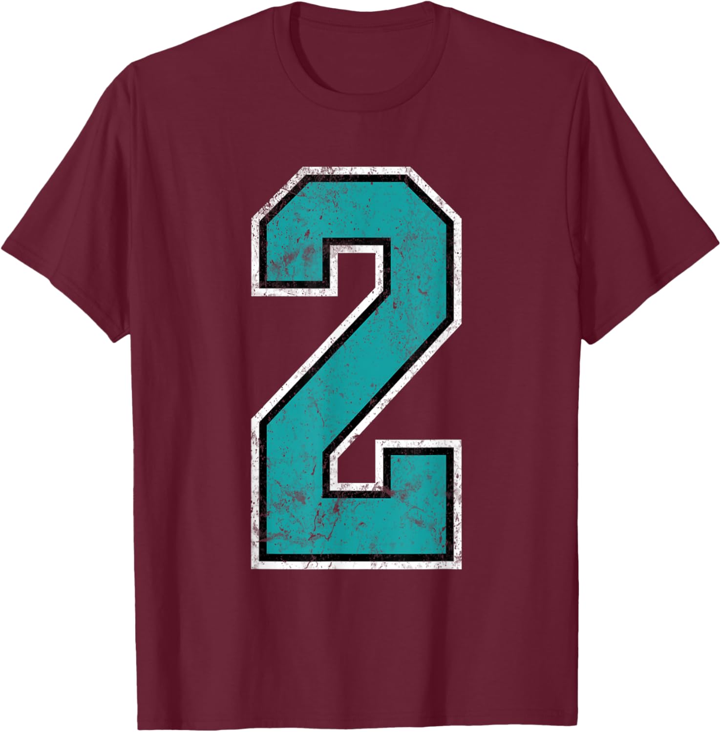 Teal Number #2 Jersey Distressed Lucky Number 2 T-Shirt - T-Shirt | Maroon