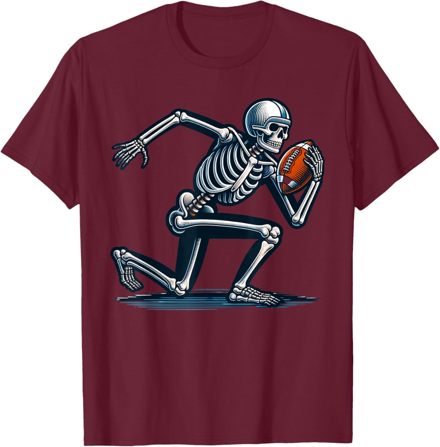 American Football Skeleton Boys Men Football Fan Halloween T-Shirt - T-Shirt | Maroon