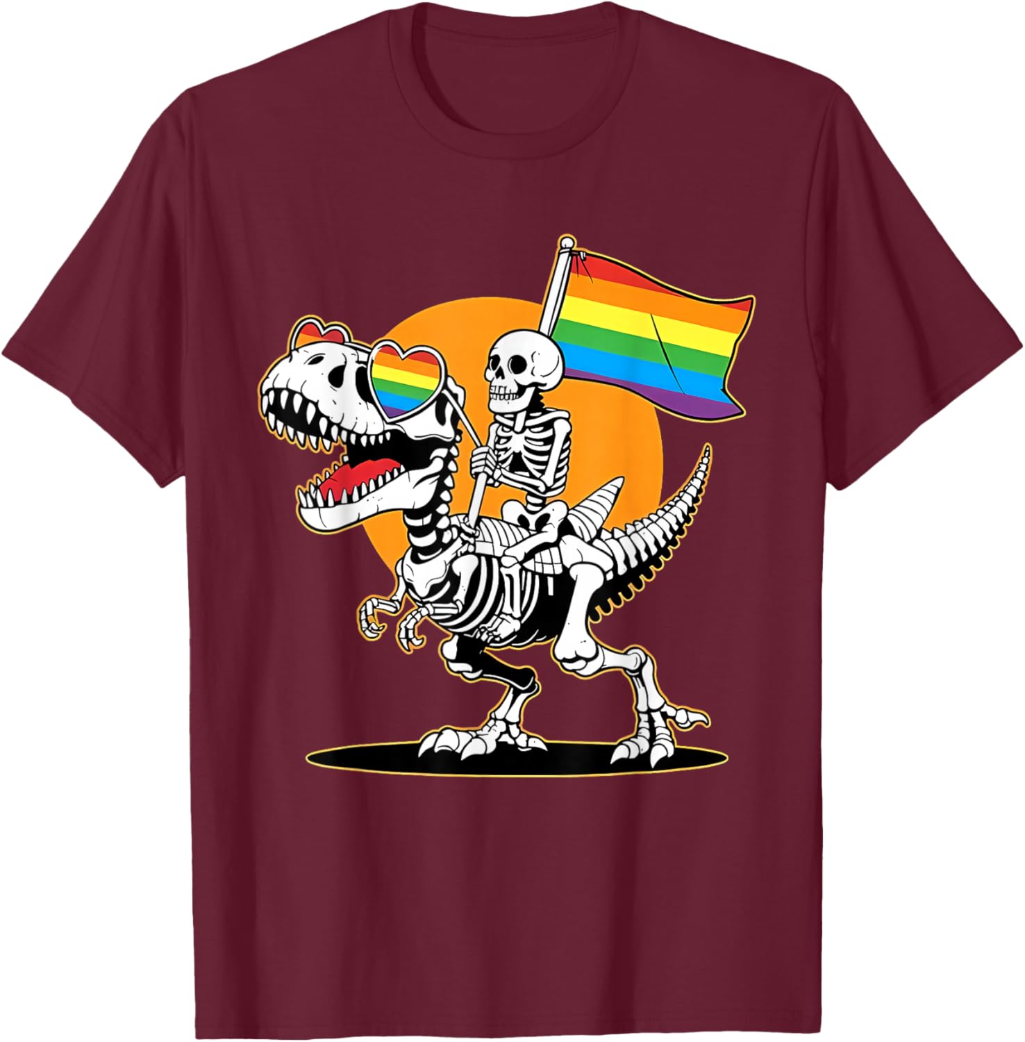 Funny Dino Pride Rainbow Gay Pride Gift T-Shirt - T-Shirt | Maroon