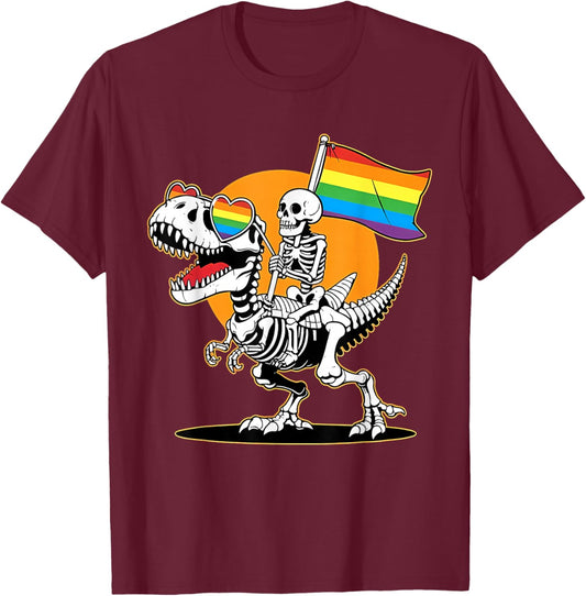 Funny Dino Pride Rainbow Gay Pride Gift T-Shirt - T-Shirt | Maroon