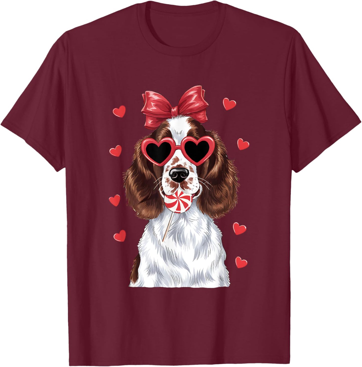 Adorable English Springer Spaniel Sweet Lollipop Valentine T-Shirt - T-Shirt | Maroon