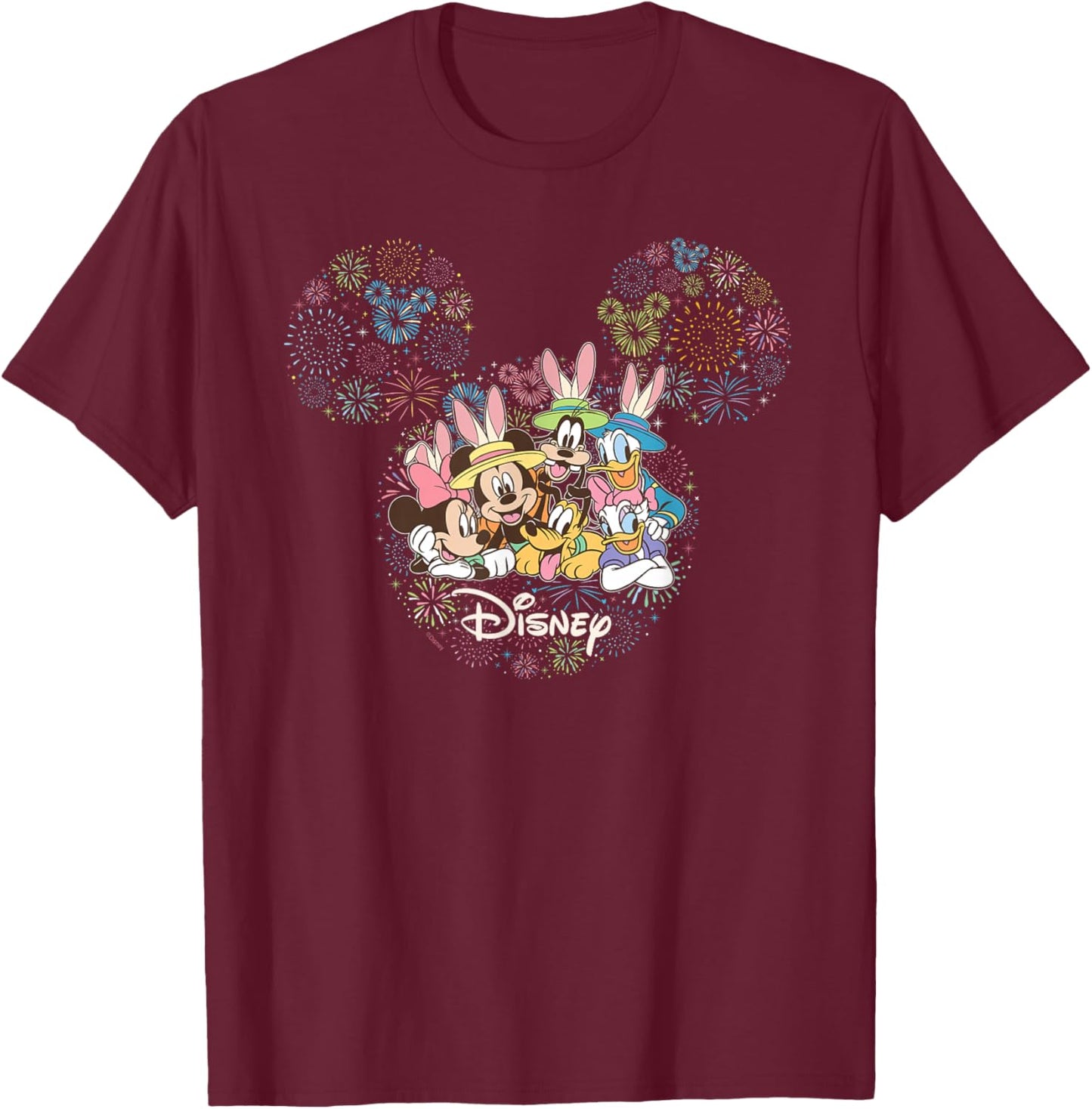 Disney Mickey & Friends Easter Fireworks Icon Vacation Trip T-Shirt - T-Shirt | Maroon