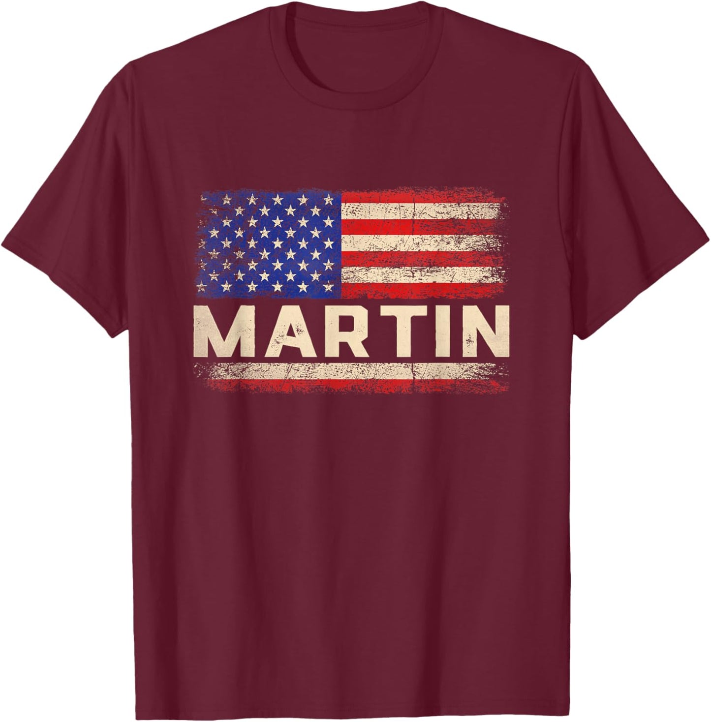 Martin Last Name Shirt Martin Name American Flag T-Shirt - T-Shirt | Maroon