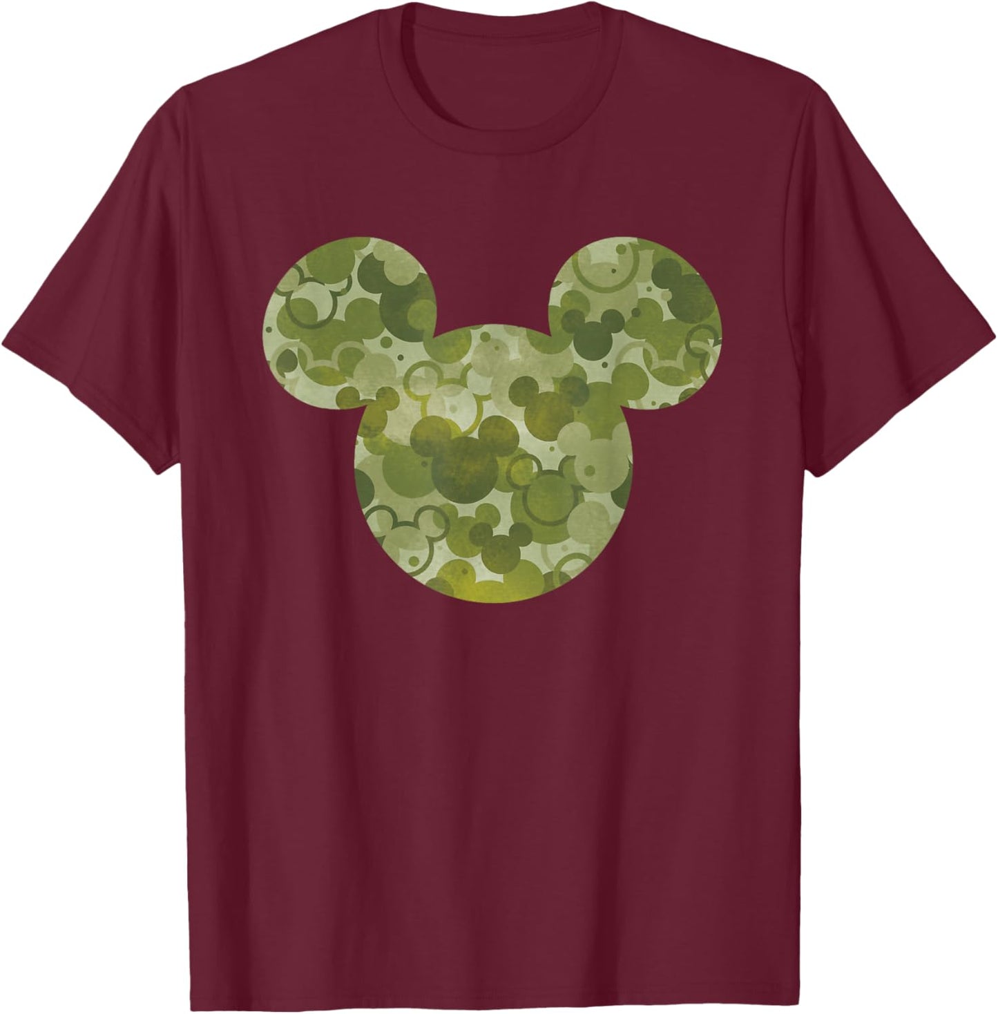 Disney Mickey Mouse Icon Green Camo Camouflage Pattern T-Shirt - T-Shirt | Maroon