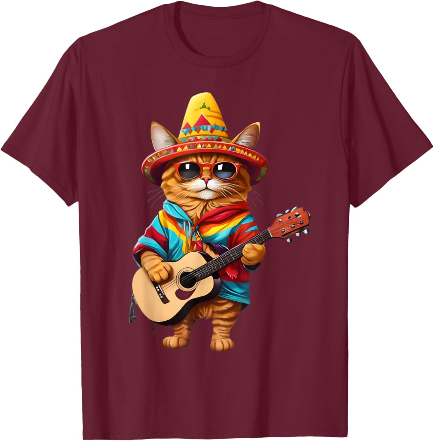 Gatos Before Vatos Mexican Cat Poncho Fiesta Cinco De Mayo T-Shirt - T-Shirt | Maroon