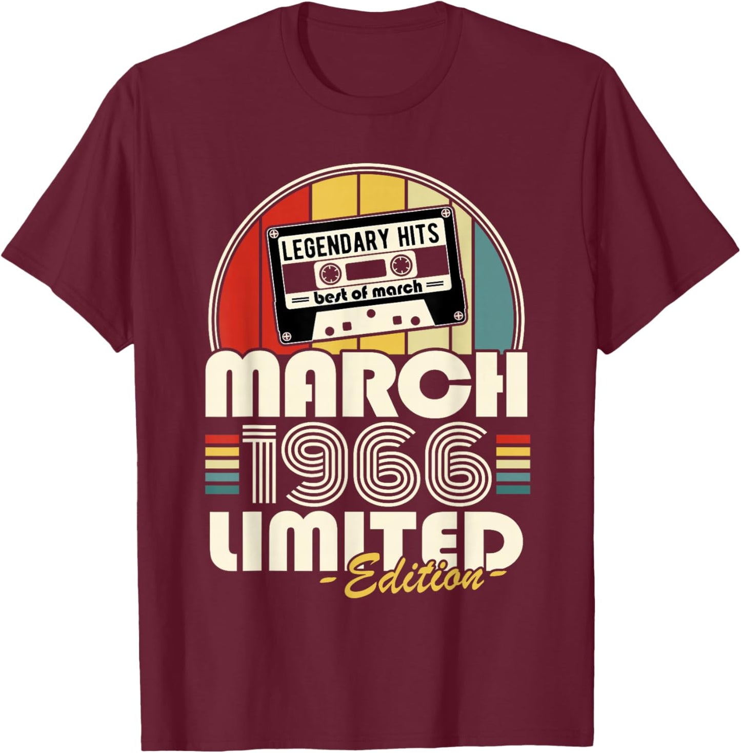 Vintage Birthday 60 Years Born in March 1966 Men Women T-Shirt - T-Shirt | Maroon