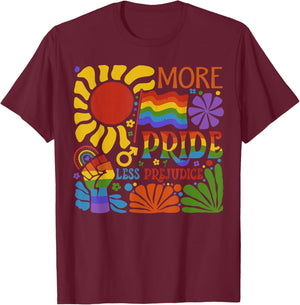 Groovy More Pride Flower Less Prejudice Pride Month LGBT T-Shirt - T-Shirt | Maroon