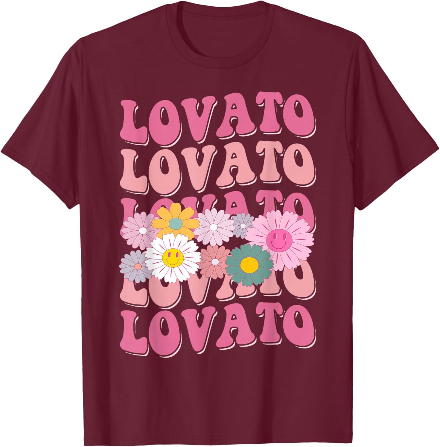 Girl Retro Lovato First Name Personalized Groovy 80's T-Shirt - T-Shirt | Maroon