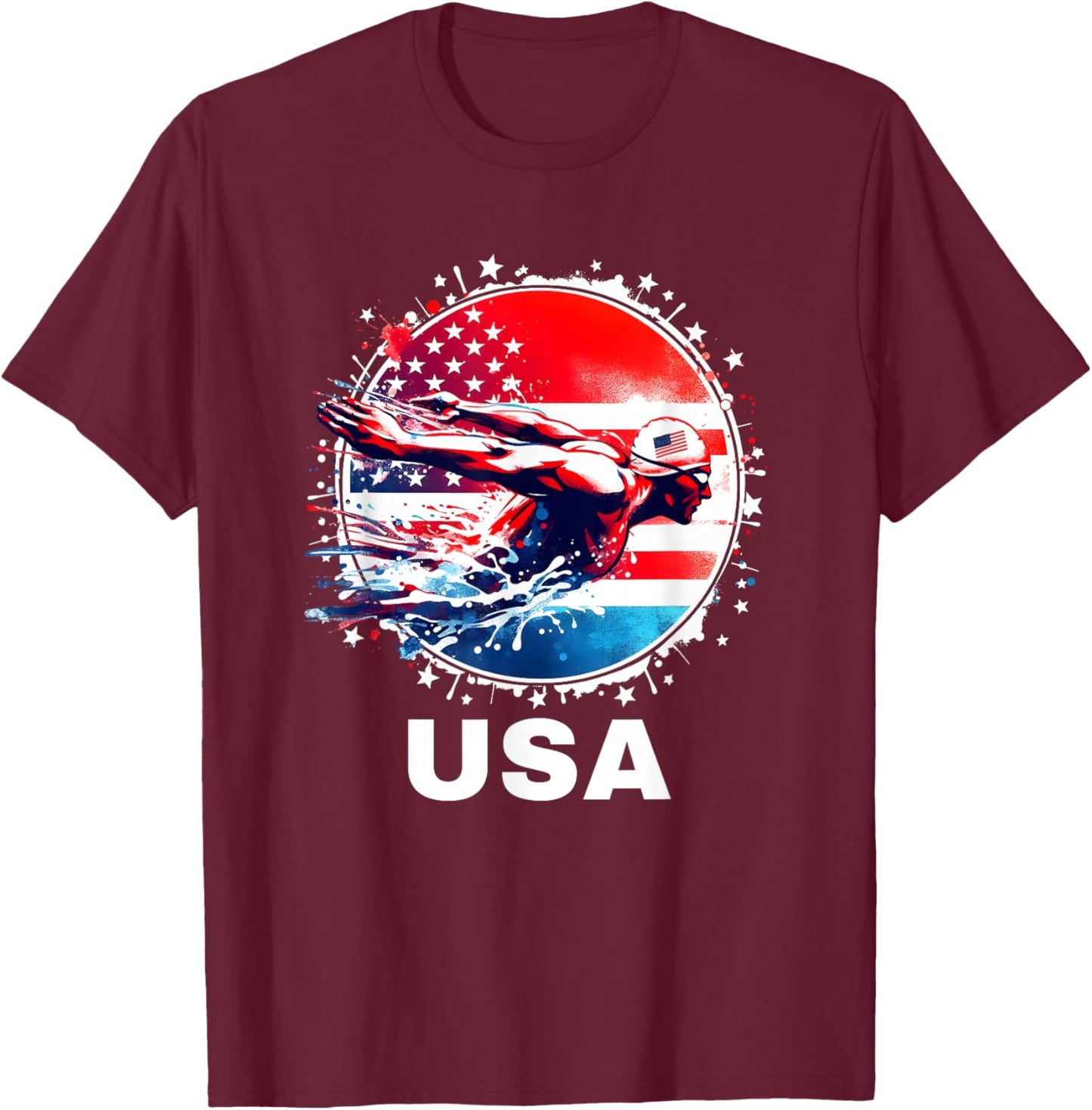 Swimming United States Team Apparel American Flag Swimming T-Shirt - T-Shirt | Maroon