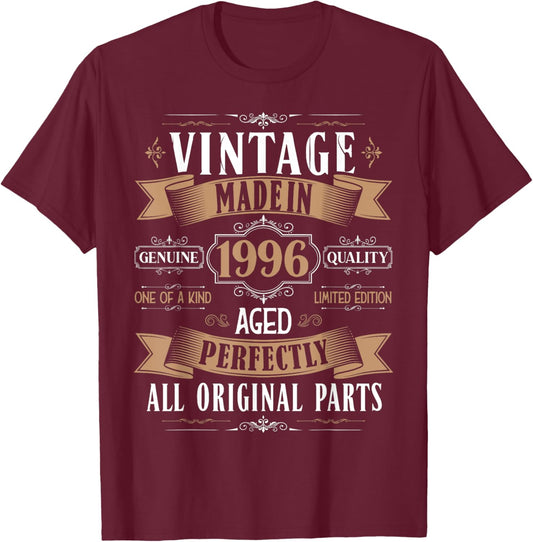 Vintage 29th birthday men Born 1996 29 years old Bday T-Shirt - T-Shirt | Maroon