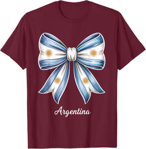 Argentina Flag Coquette Bow Argentinian Pride T-Shirt - T-Shirt | Maroon