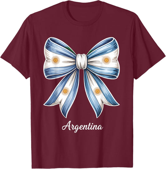 Argentina Flag Coquette Bow Argentinian Pride T-Shirt - T-Shirt | Maroon