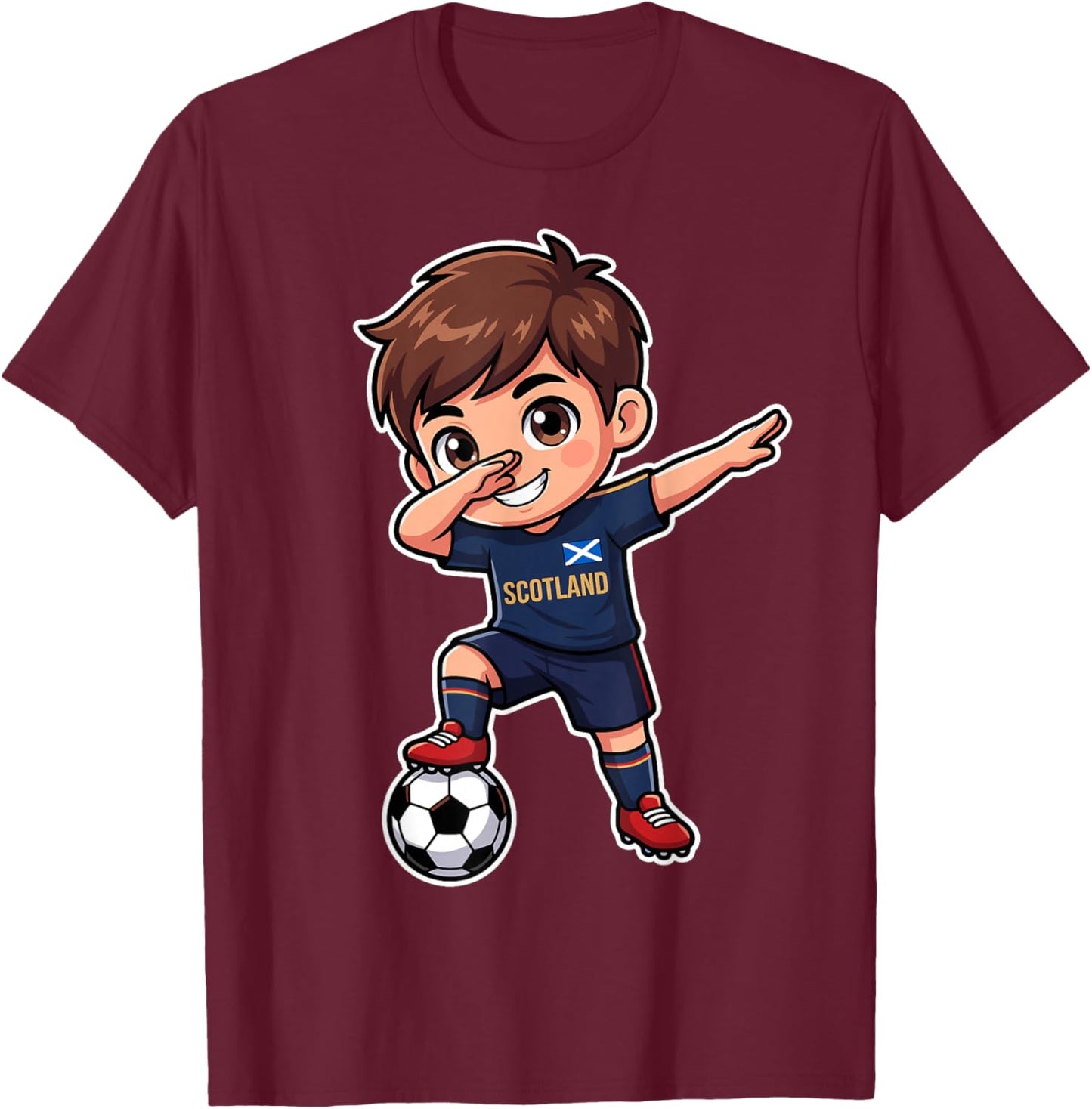 Scottish Kid Goal Cartoon Scotland Flag for Kids T-Shirt - T-Shirt | Maroon