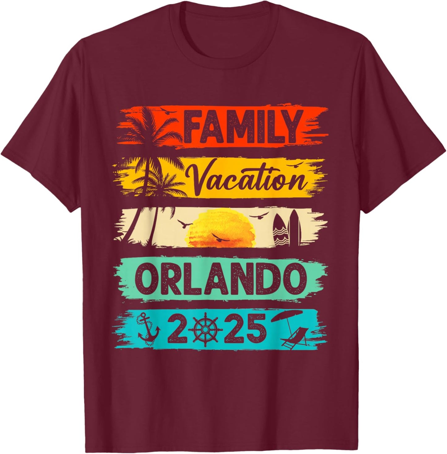 Retro Orlando Family Vacation 2025 Matching Family Trip T-Shirt - T-Shirt | Maroon