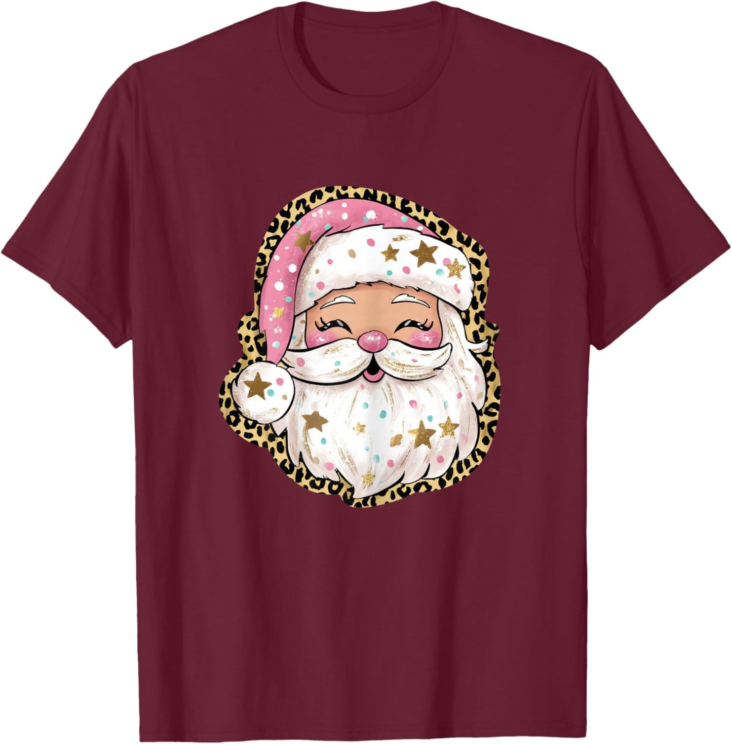 Pink Preppy Santa Christmas Pajama Graphic T-Shirt - T-Shirt | Maroon