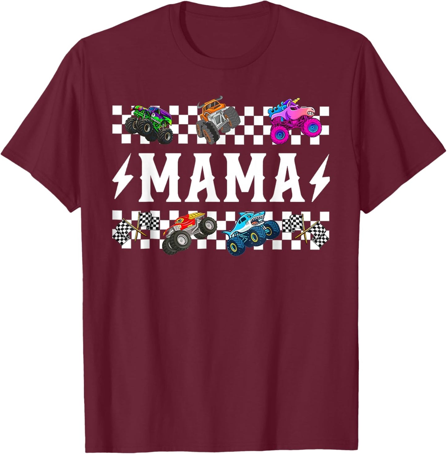 Mama Retro Monster Truck Family Crew Birthday Matching T-Shirt - T-Shirt | Maroon
