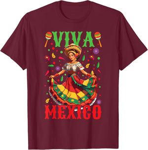 Viva Mexico Independence Mexican Lady Mexican Day T-Shirt - T-Shirt | Maroon