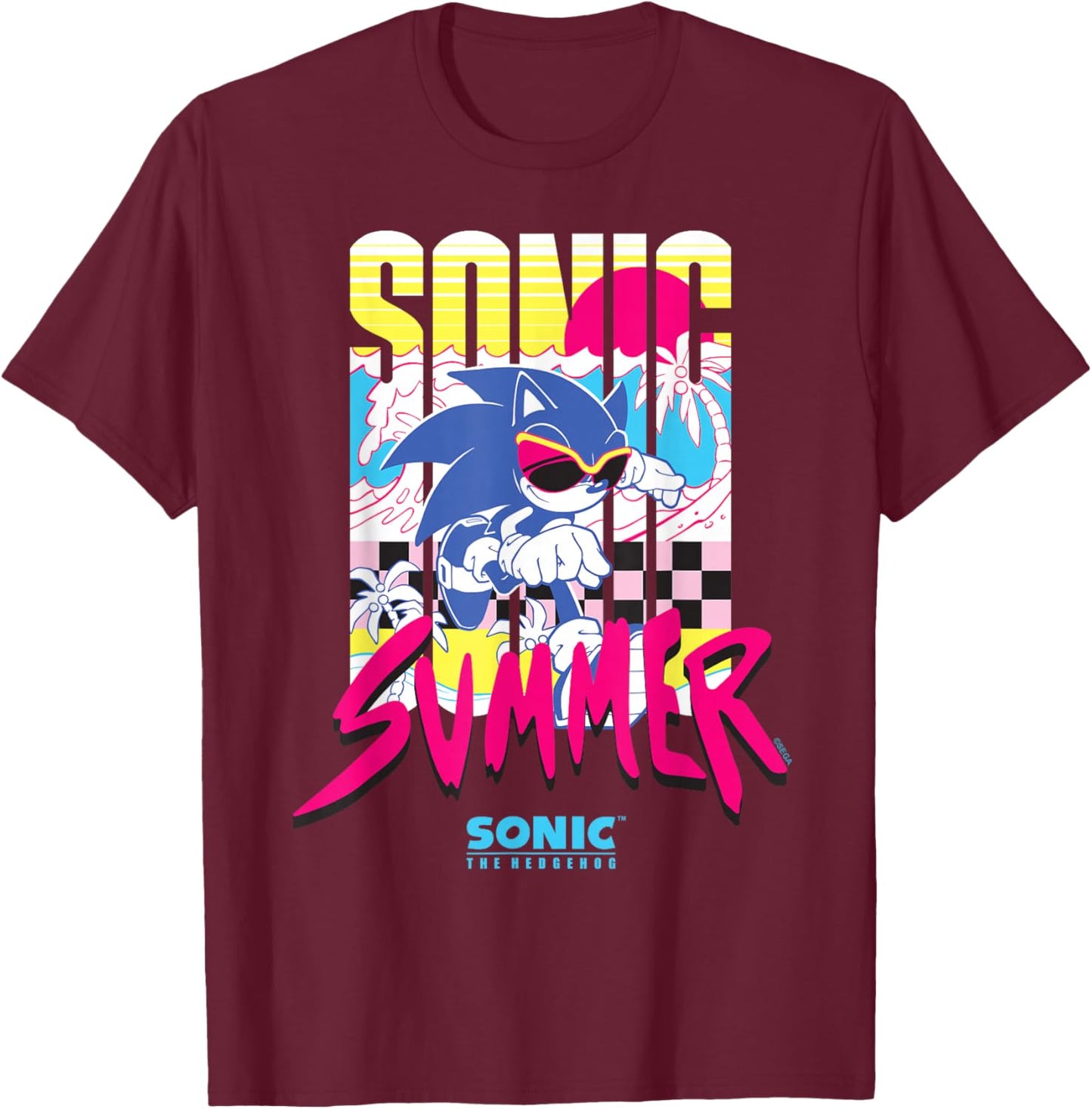 Sonic the Hedgehog - "Sonic Summer" Sonic T-Shirt - T-Shirt | Maroon
