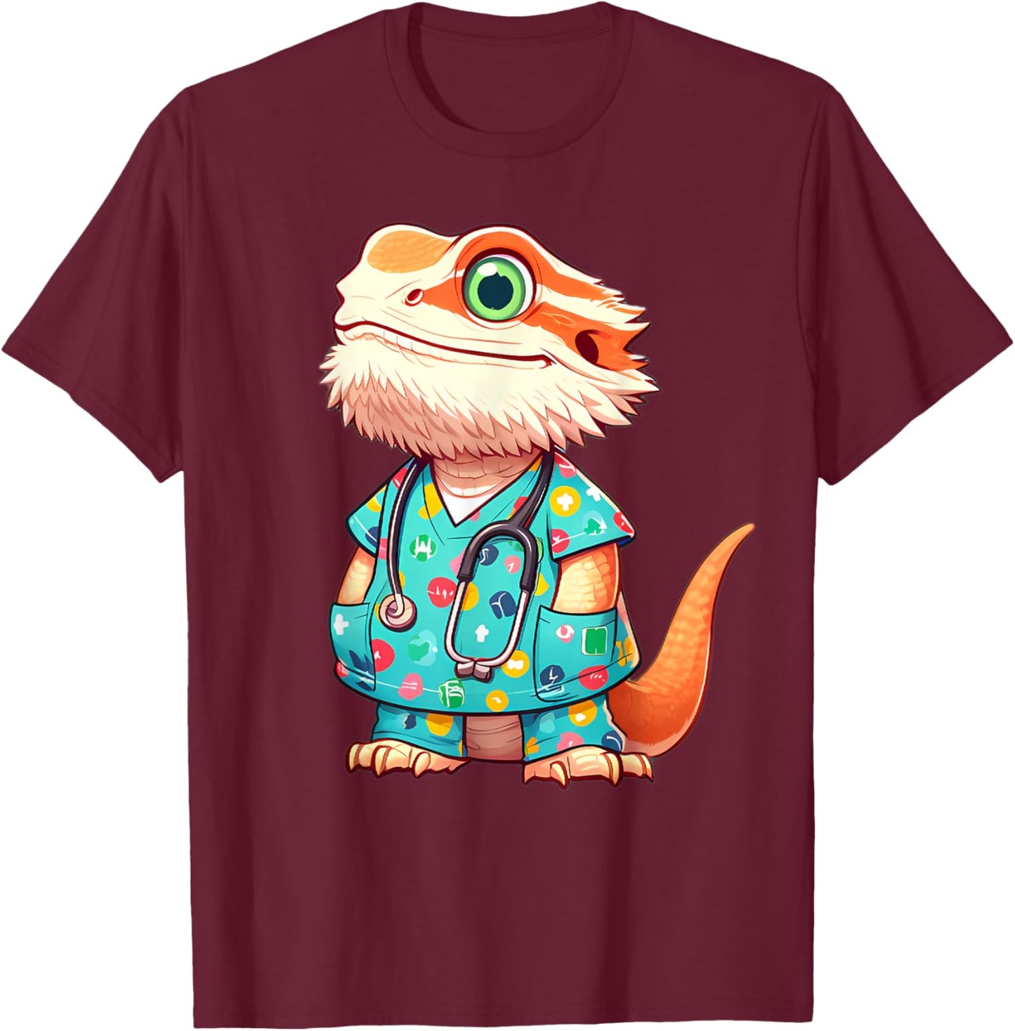 Bearded Dragon Nurse Animal T-Shirt - T-Shirt | Maroon