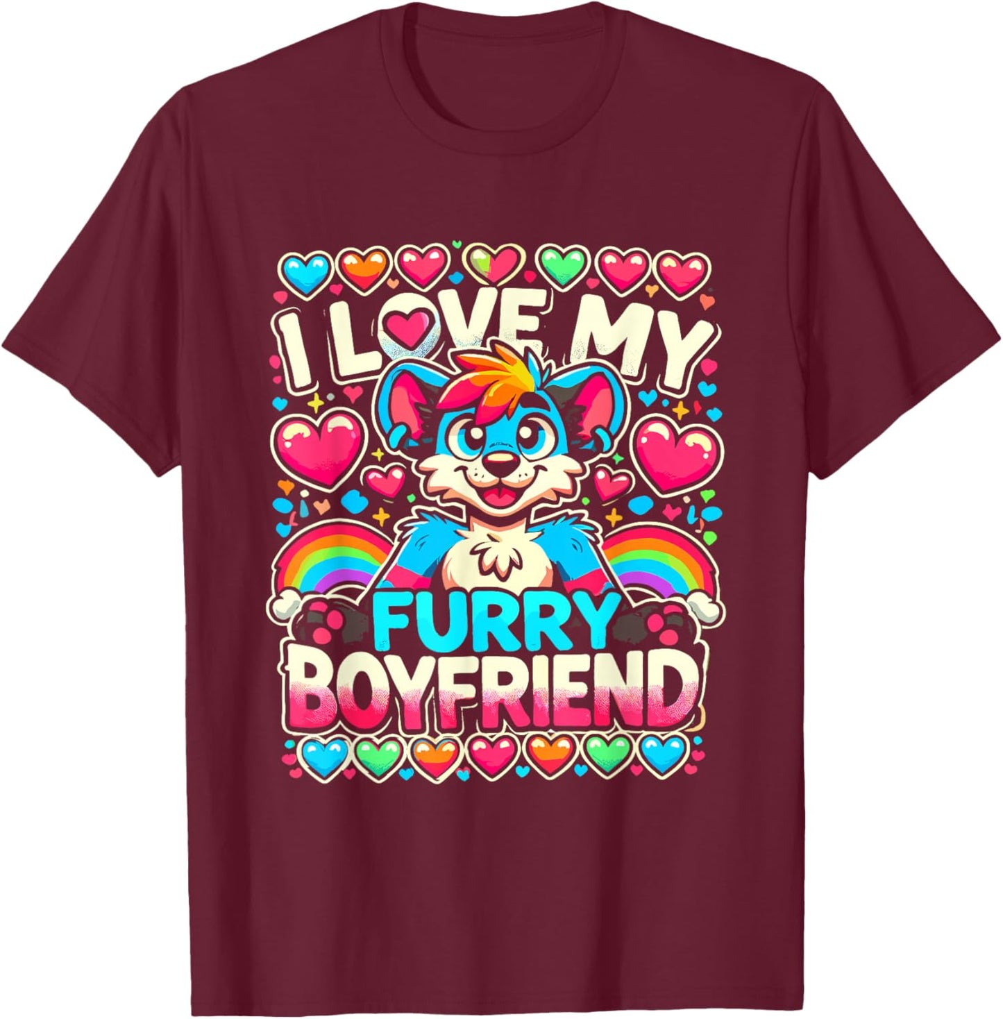 I Love My Furry Boyfriend Anthropomorphism Fursuiter T-Shirt - T-Shirt | Maroon
