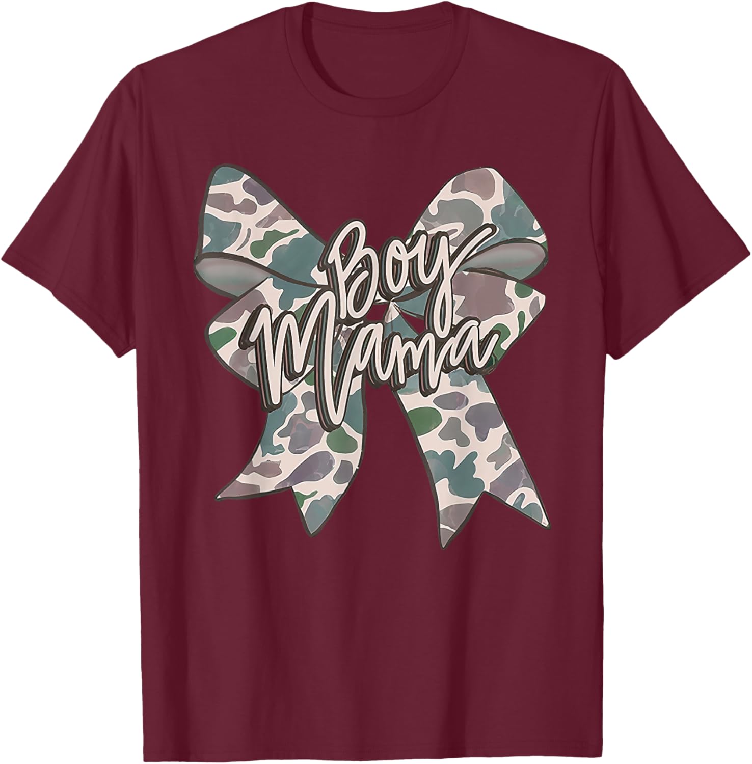 Boy Mama Camo Coquette Bow Camouflage Mothers Day T-Shirt - T-Shirt | Maroon
