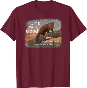 Life was Good (LWG) Series. Pine (American) Marten. T-Shirt - T-Shirt | Maroon