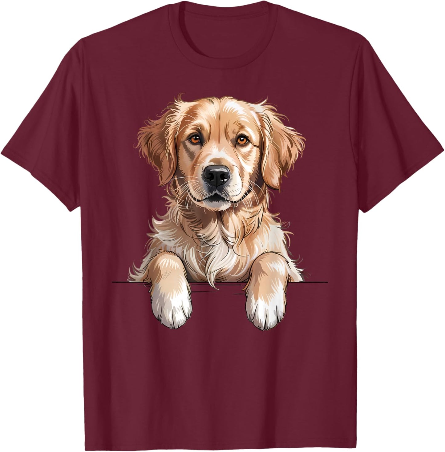 Golden Retriever Funny Peeking Pocket Puppy Dog Lover T-Shirt - T-Shirt | Maroon