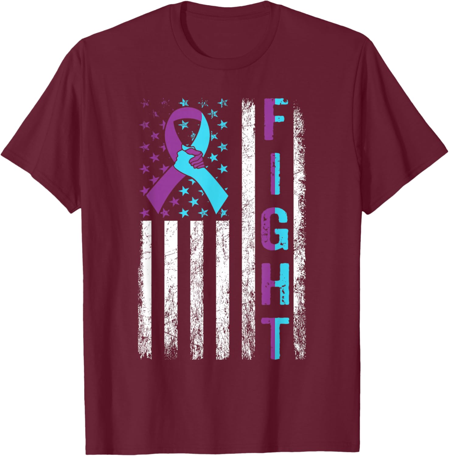 FIGHT Suicide Prevention Awareness American Flag Ribbon T-Shirt - T-Shirt | Maroon