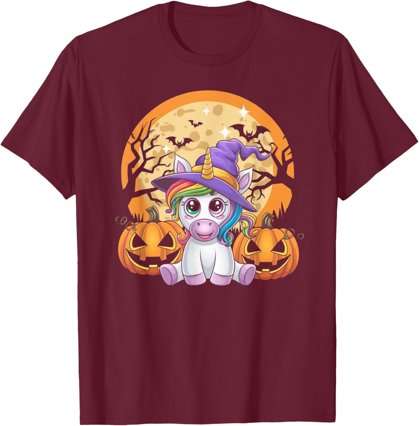 Cute Unicorn with Pumpkins Halloween 2024 for Girls & Women T-Shirt - T-Shirt | Maroon