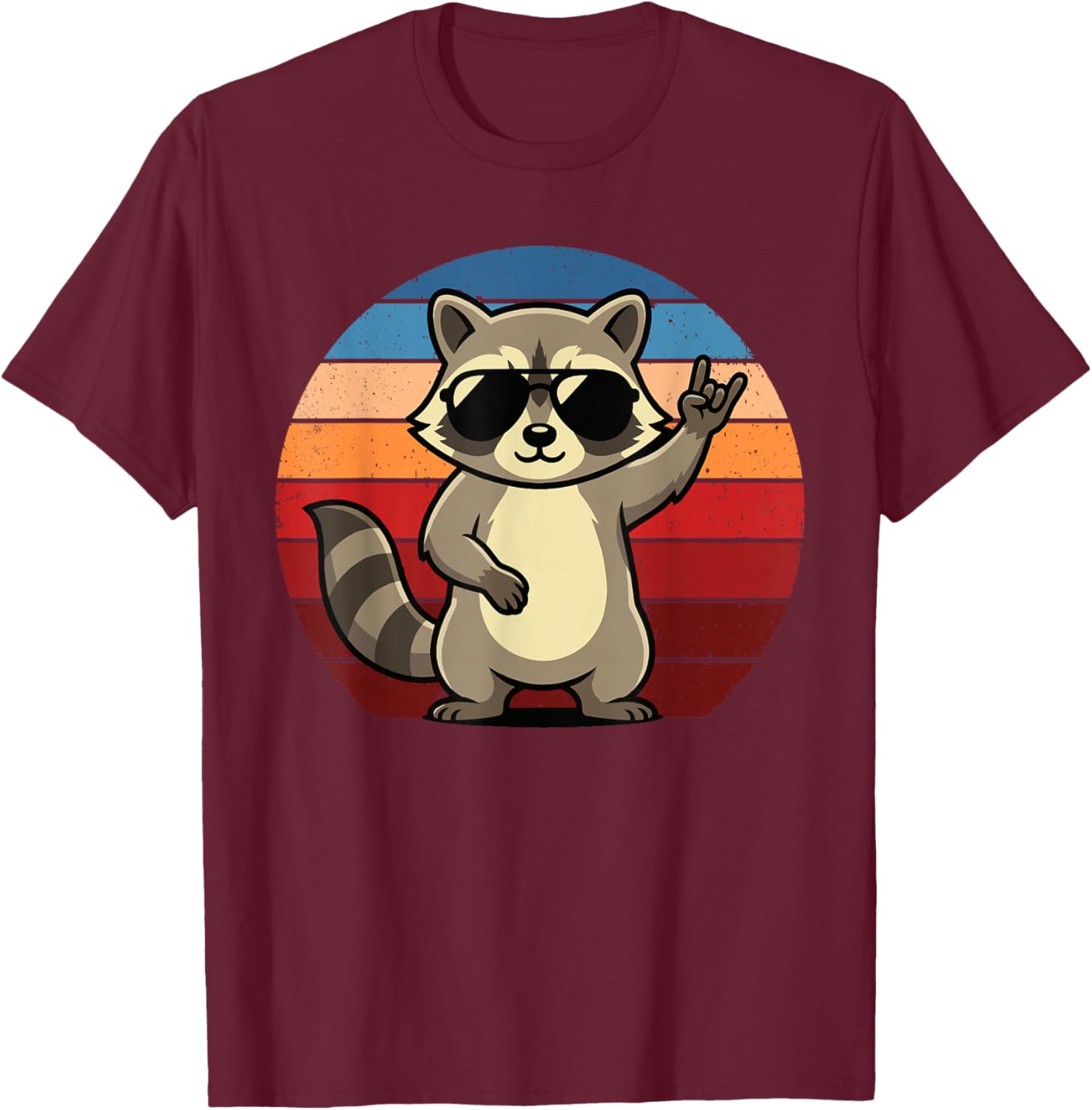 Retro Raccoon Rock On Men Women Kids Funny Raccoon T-Shirt - T-Shirt | Maroon