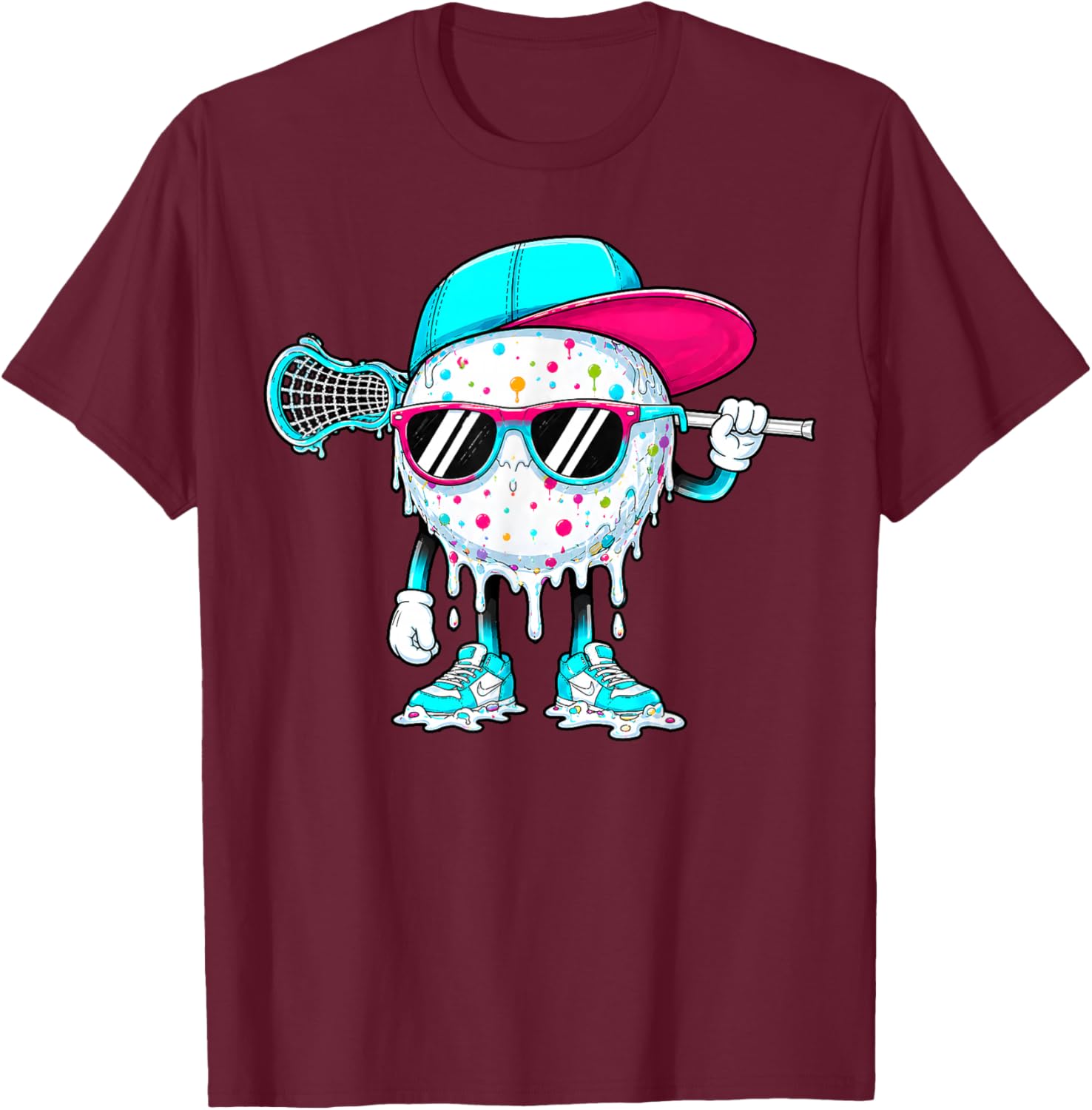 Lacrosse Drip Ice Cream Lax Helmet Sticks Sport Boy Players T-Shirt - T-Shirt | Maroon
