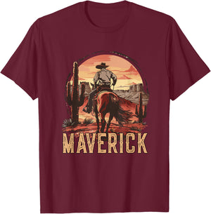 Maverick Western Country Cowboy Kids Toddler Boys T-Shirt - T-Shirt | Maroon