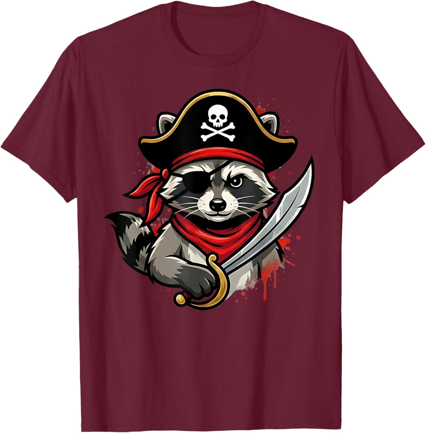 Funny Pirate Raccoon Halloween Costume Men Women Boys T-Shirt - T-Shirt | Maroon