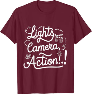 Director Film Crew Lights Camera Action Video Producer Quote T-Shirt - T-Shirt | Maroon