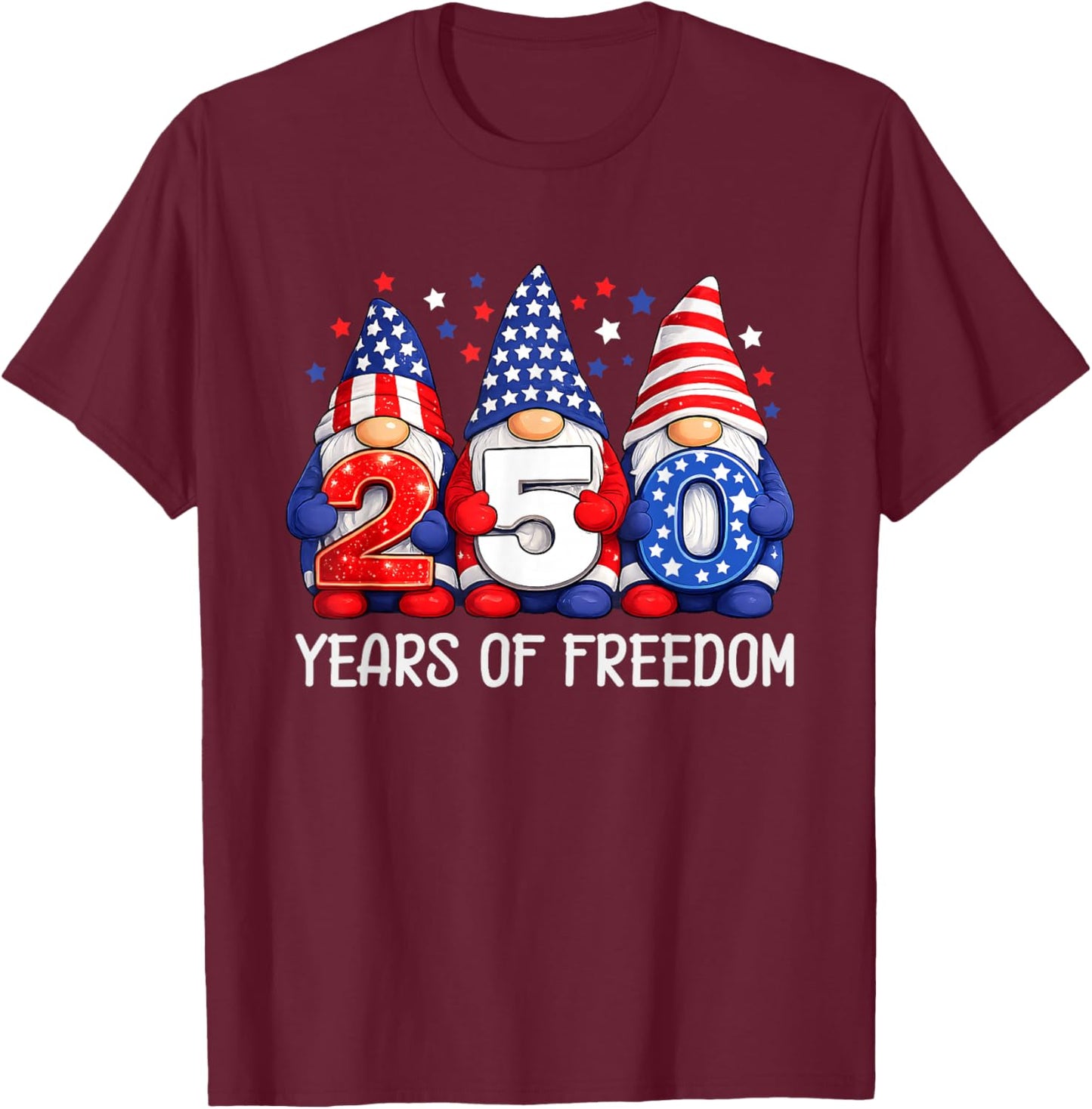 Gnome 250 Years 1776-2026 250th Birthday 4th July Patriotic T-Shirt - T-Shirt | Maroon
