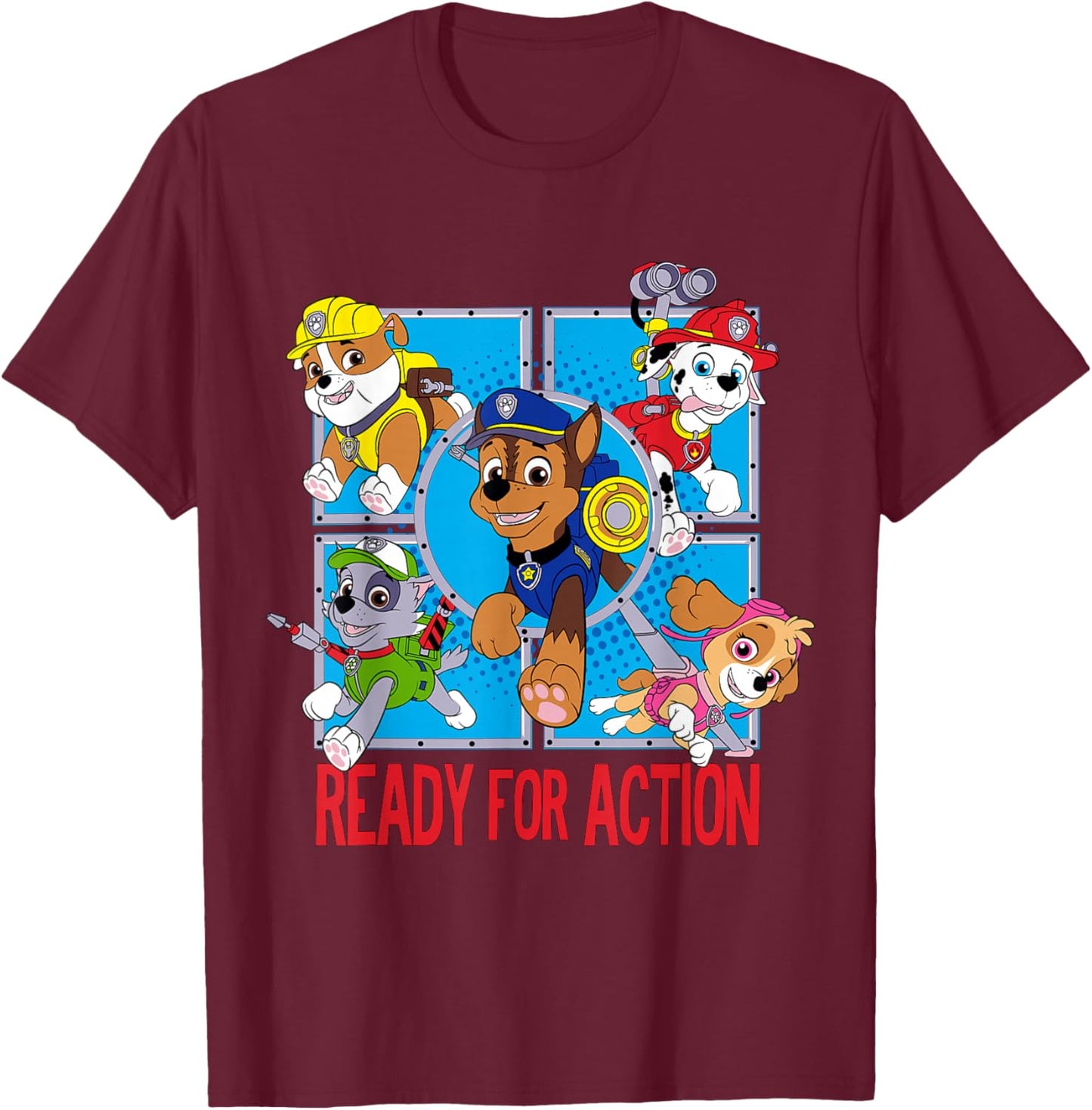 PAW Ready for Action with Group T-Shirt - T-Shirt | Maroon