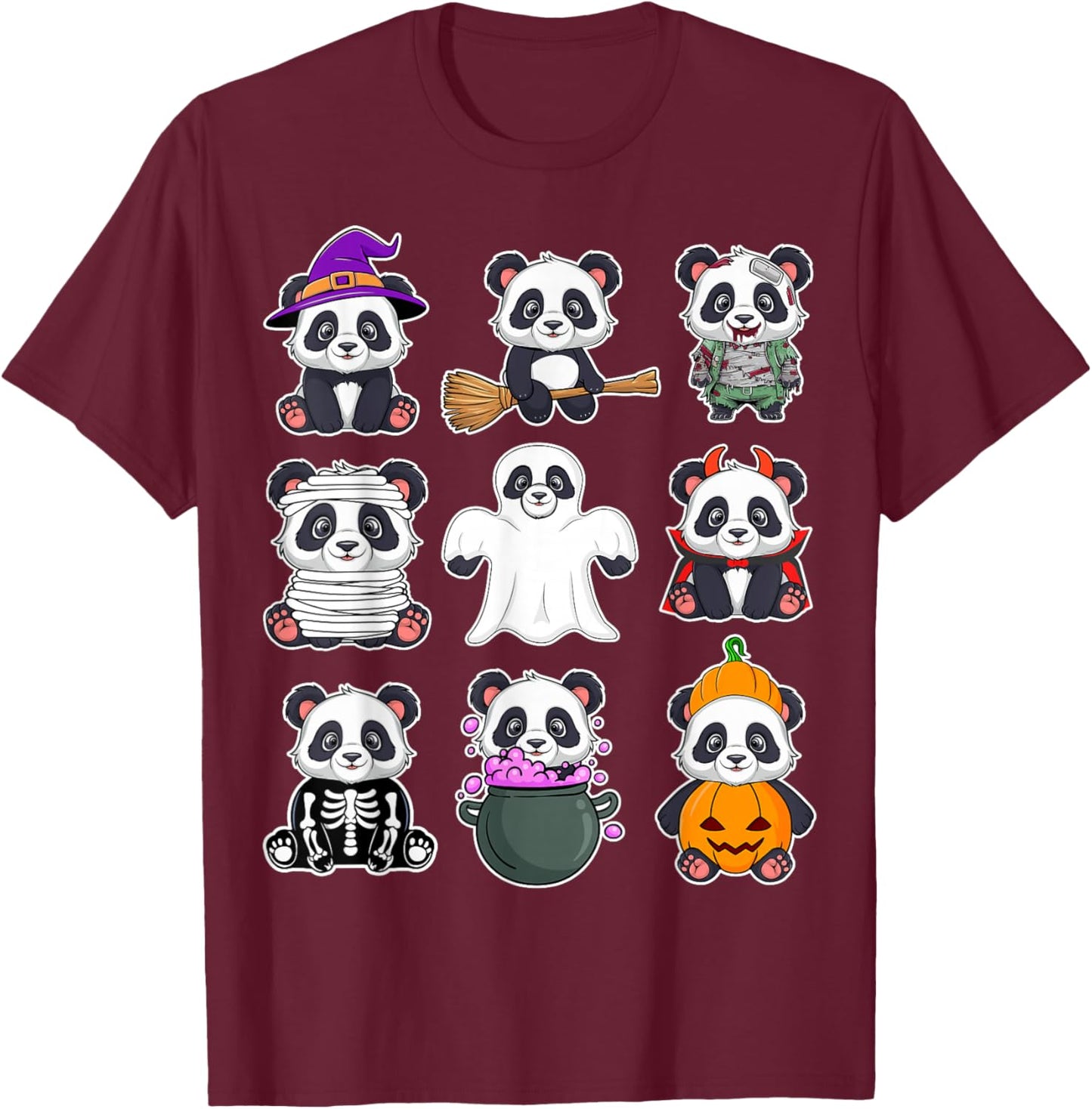 Panda Halloween Costume Spooky Ghost Horror Panda Halloween T-Shirt - T-Shirt | Maroon