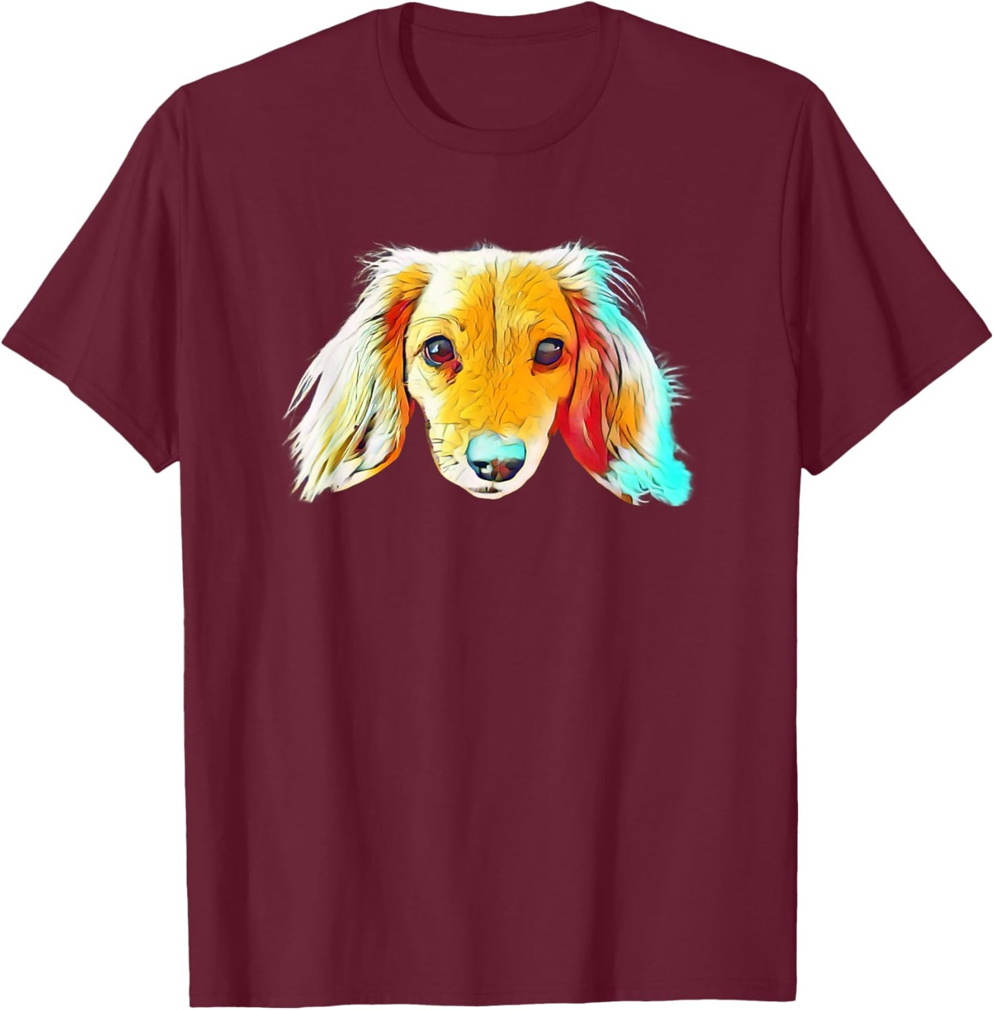 Colorful Cute Dachshund Dog Face - Adorable Dog - For Humans T-Shirt - T-Shirt | Maroon