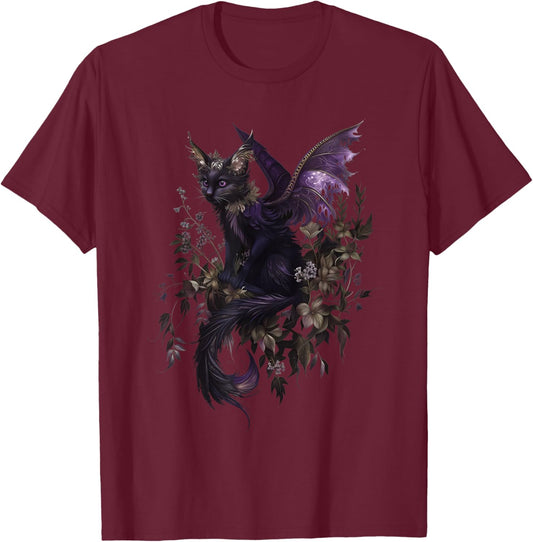Enchanted Purple Cat Dragon Fairy Fantasy Art T-Shirt - T-Shirt | Maroon