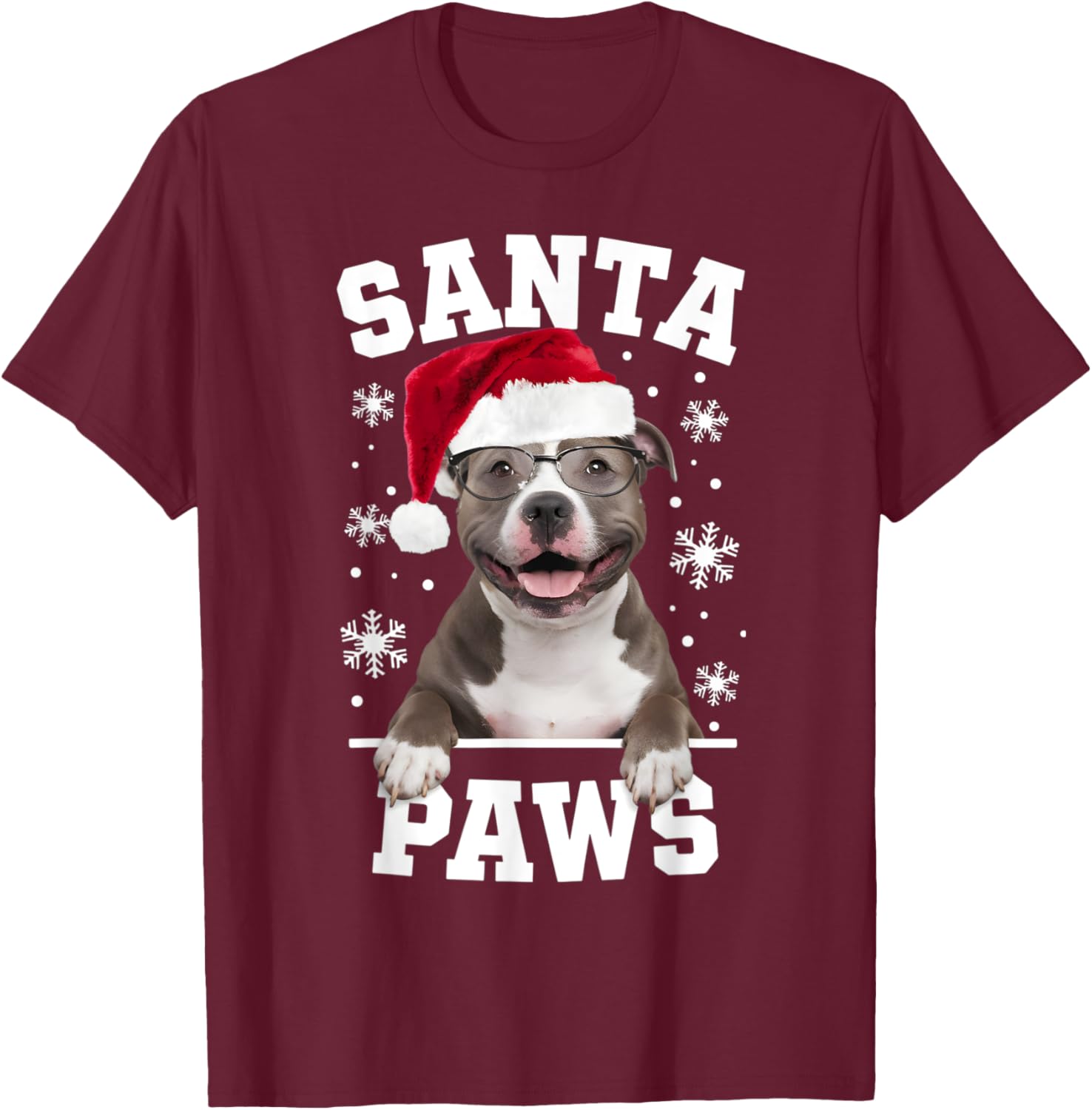 Santa Paws Pitbull Terrier Christmas Puppy Dog Lover T-Shirt - T-Shirt | Maroon