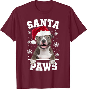 Santa Paws Pitbull Terrier Christmas Puppy Dog Lover T-Shirt - T-Shirt | Maroon