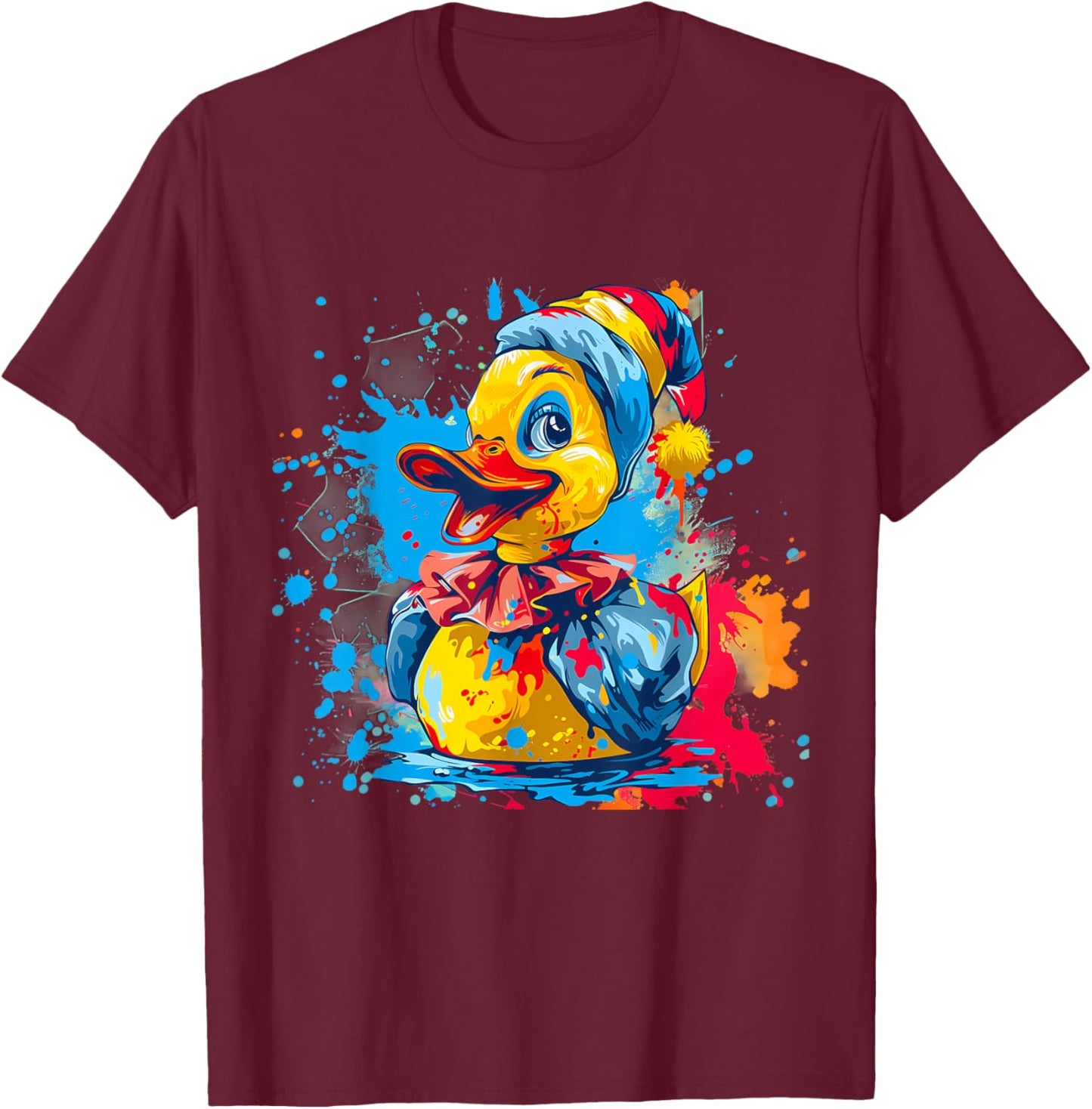 Rubber Duck Clown Rubber Duckling Rubber Duckie Watercolor T-Shirt - T-Shirt | Maroon