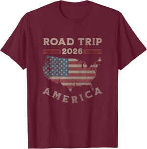 USA Road Trip 2026 America T-Shirt - T-Shirt | Maroon