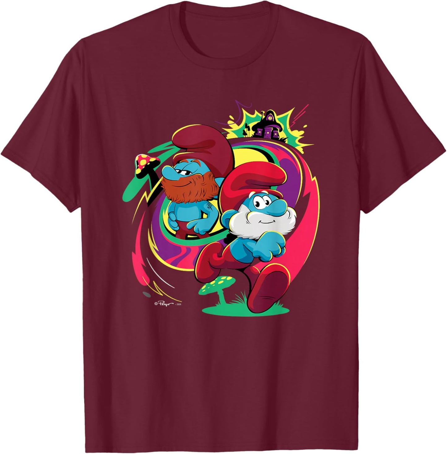 The Smurfs Movie Papa Smurf and Ken Smurf T-Shirt - T-Shirt | Maroon