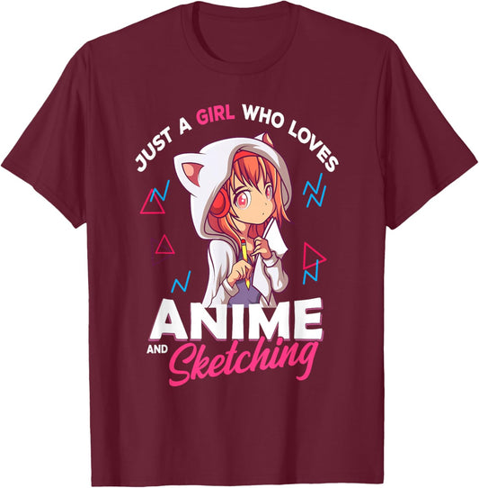 Anime Manga Girl Japanese Otaku Kawaii , Black, S T-Shirt - T-Shirt | Maroon