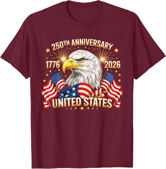250 Years American Anniversary 1776–2026 USA-Flagge T-Shirt - T-Shirt | Maroon