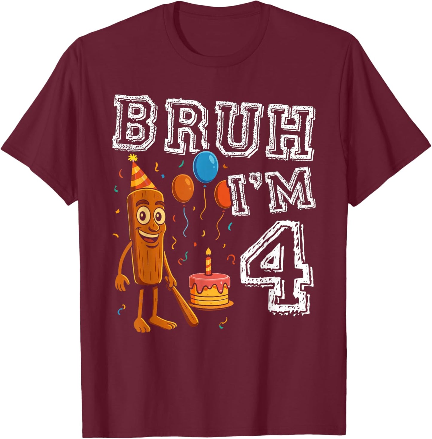 Italian Brainrot Bruh I'm 4 Age 4th Kids Boys Girls T-Shirt - T-Shirt | Maroon