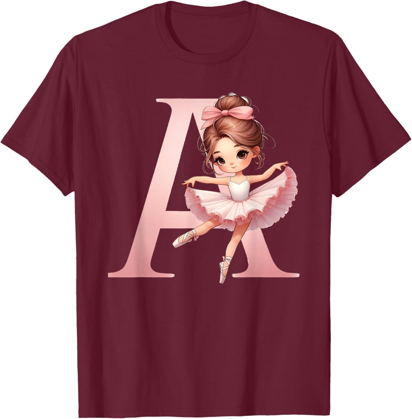 Ballerina Girl Dancing Name First Letter A Girly Tutu Ballet T-Shirt - T-Shirt | Maroon