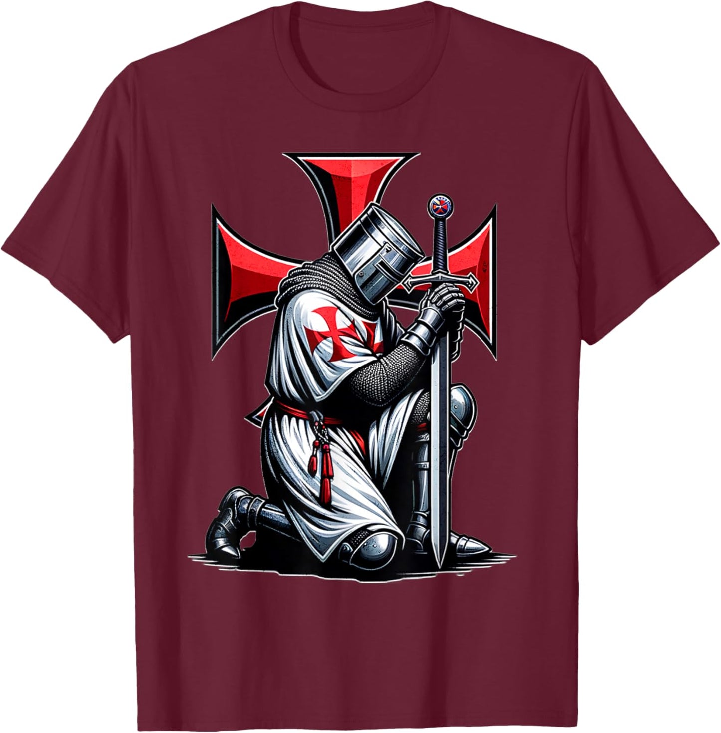 Knight Templar Cross Christian Warrior Crusader T-Shirt - T-Shirt | Maroon